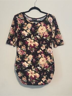 Duetime Marternity Black Floral Scoop-Neck Tunic Top Size XL